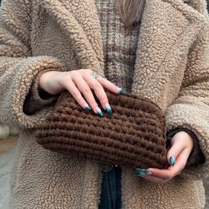 Chocolate Brown Crochet Clutch Bag